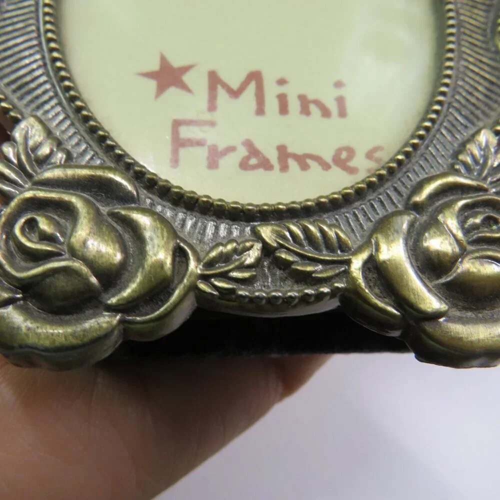 Satin Gold Rose Floral Mini Picture Frame 4.75 inches tall Glass insert